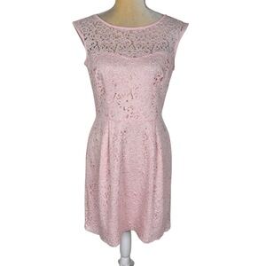 WHBM White‎ House Black Market Pink Lace Dress Scoop Neck Cap Sleeve Size 6